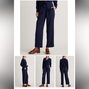 Quince Stretch Crepe Belted Pants Navy size 0 EUC